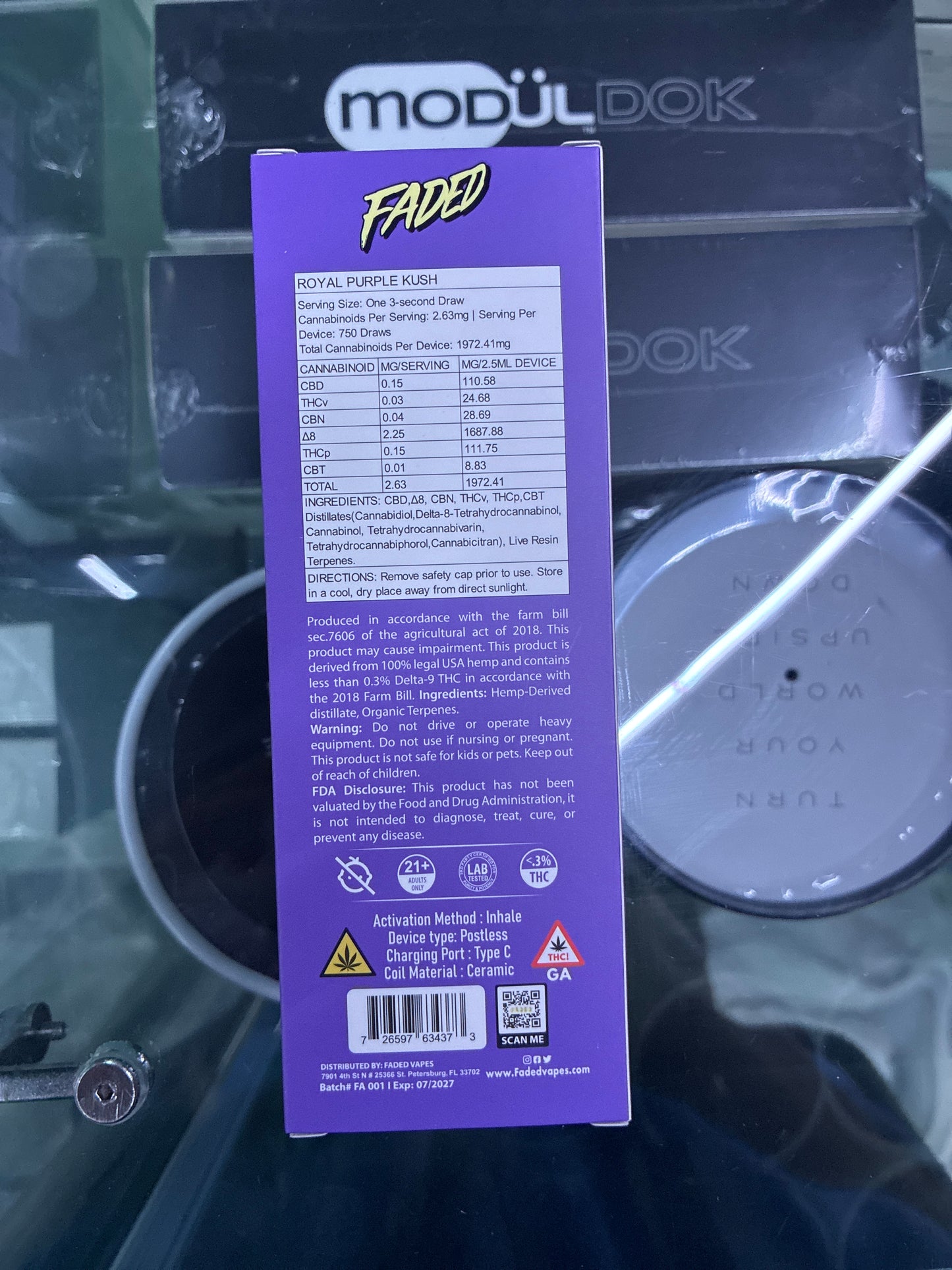 Faded thc-p + cb9a 2.5ml disposable indica royal purple kush
