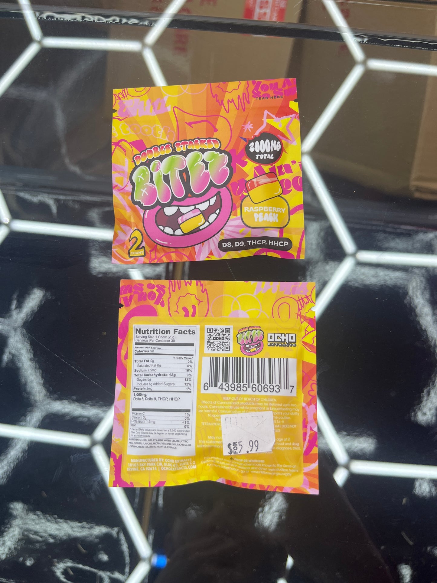 Double stacked bitez raspberry peach 2000mg