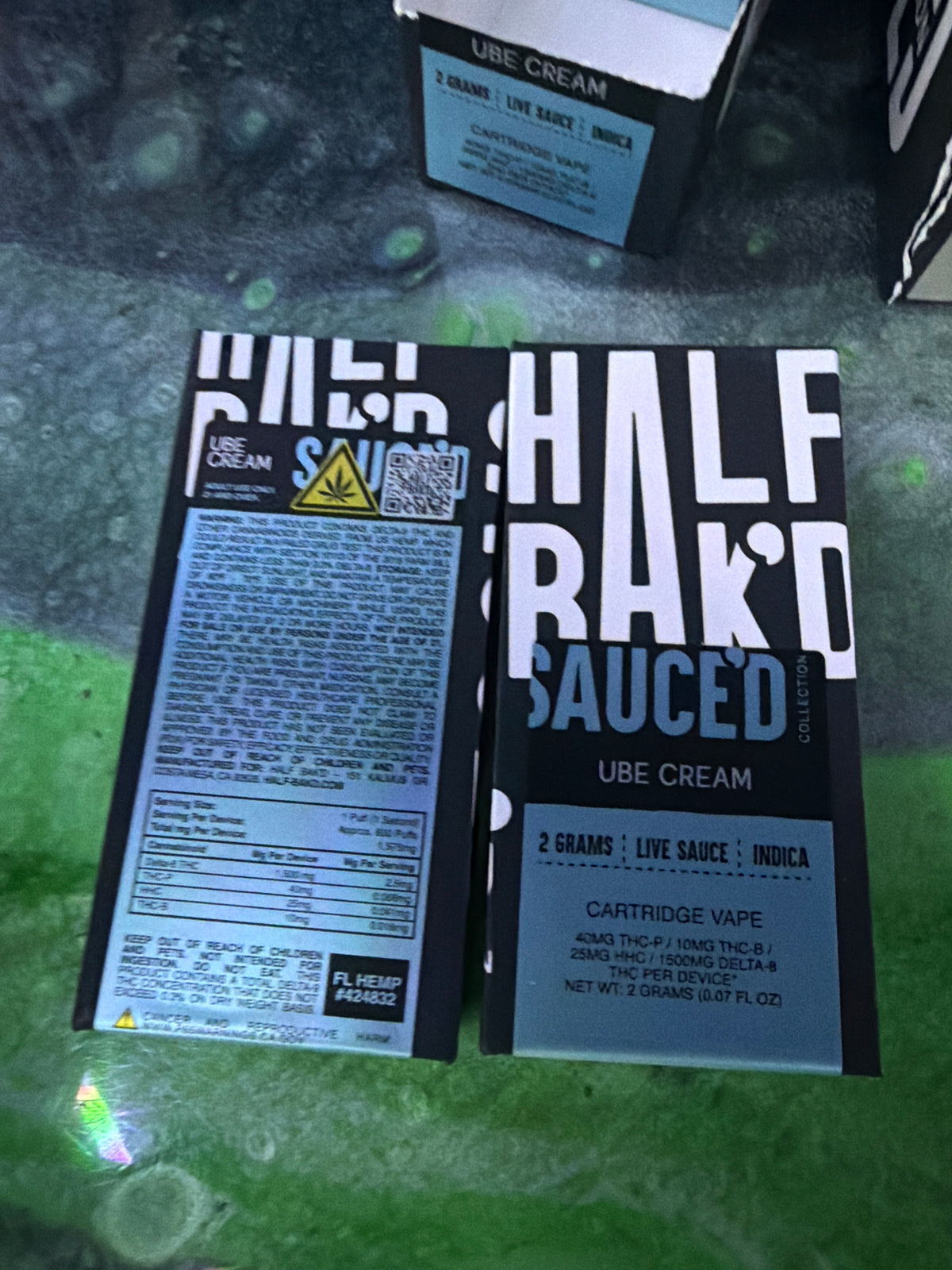 Half bakd 2g live sauce cartridge ube cream indica