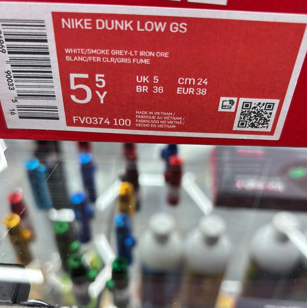 Nike dunk low gs white/smoke grey size 5.5y