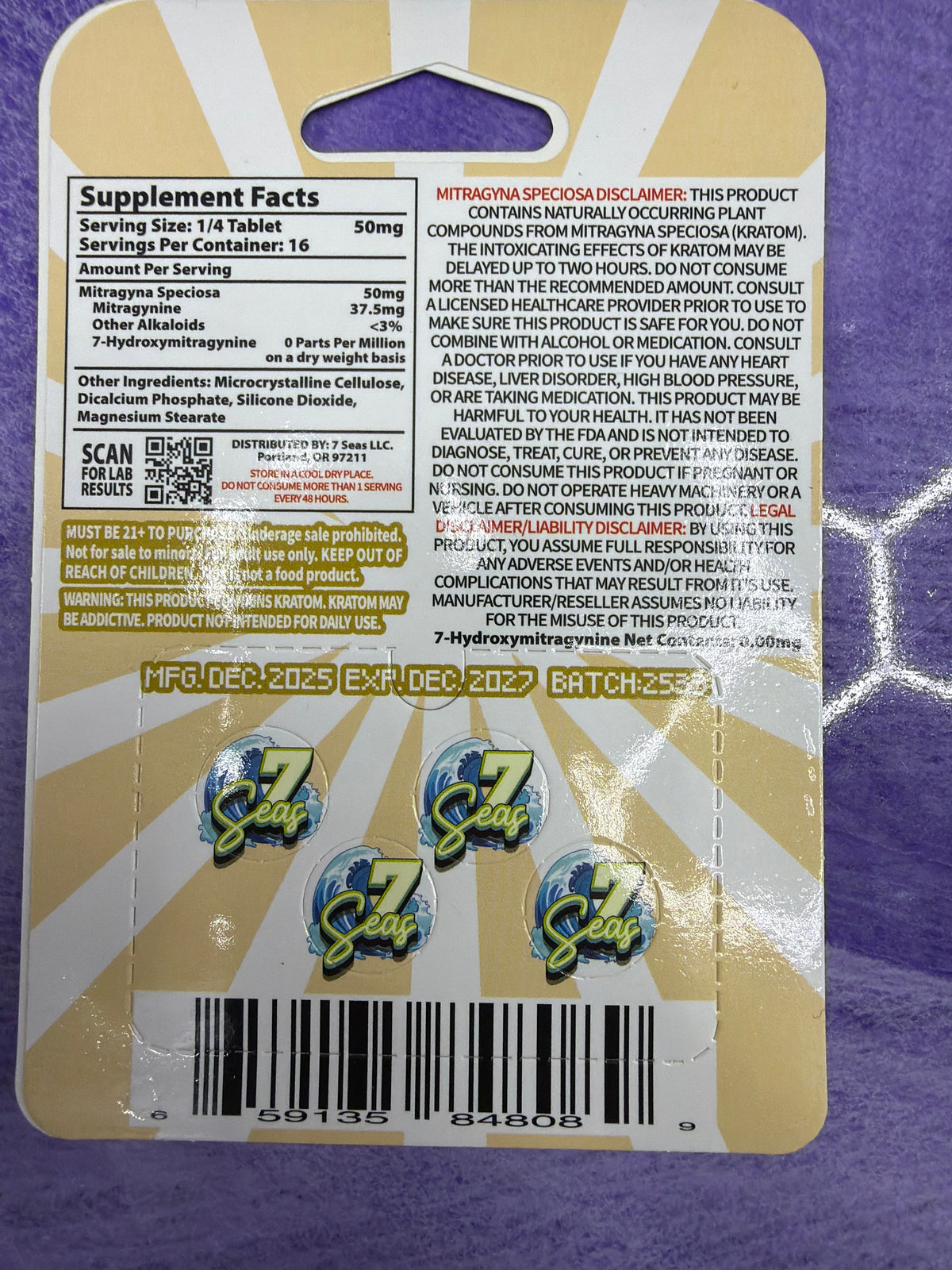 7 seas 4ct full spectrum 800mg kratom tablets Natural