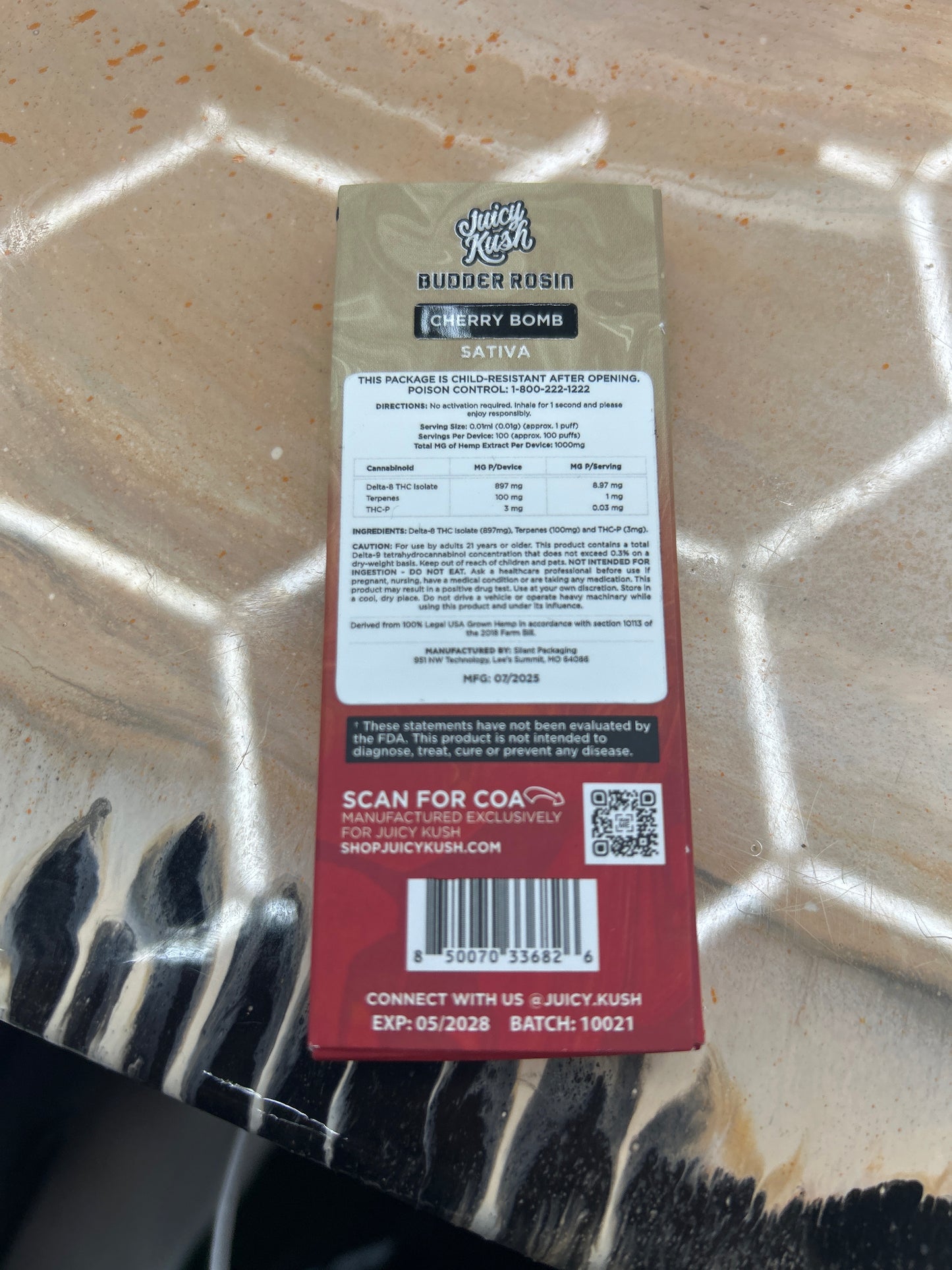 Juicy kush budder rosin 1g vape cherry bomb sativa