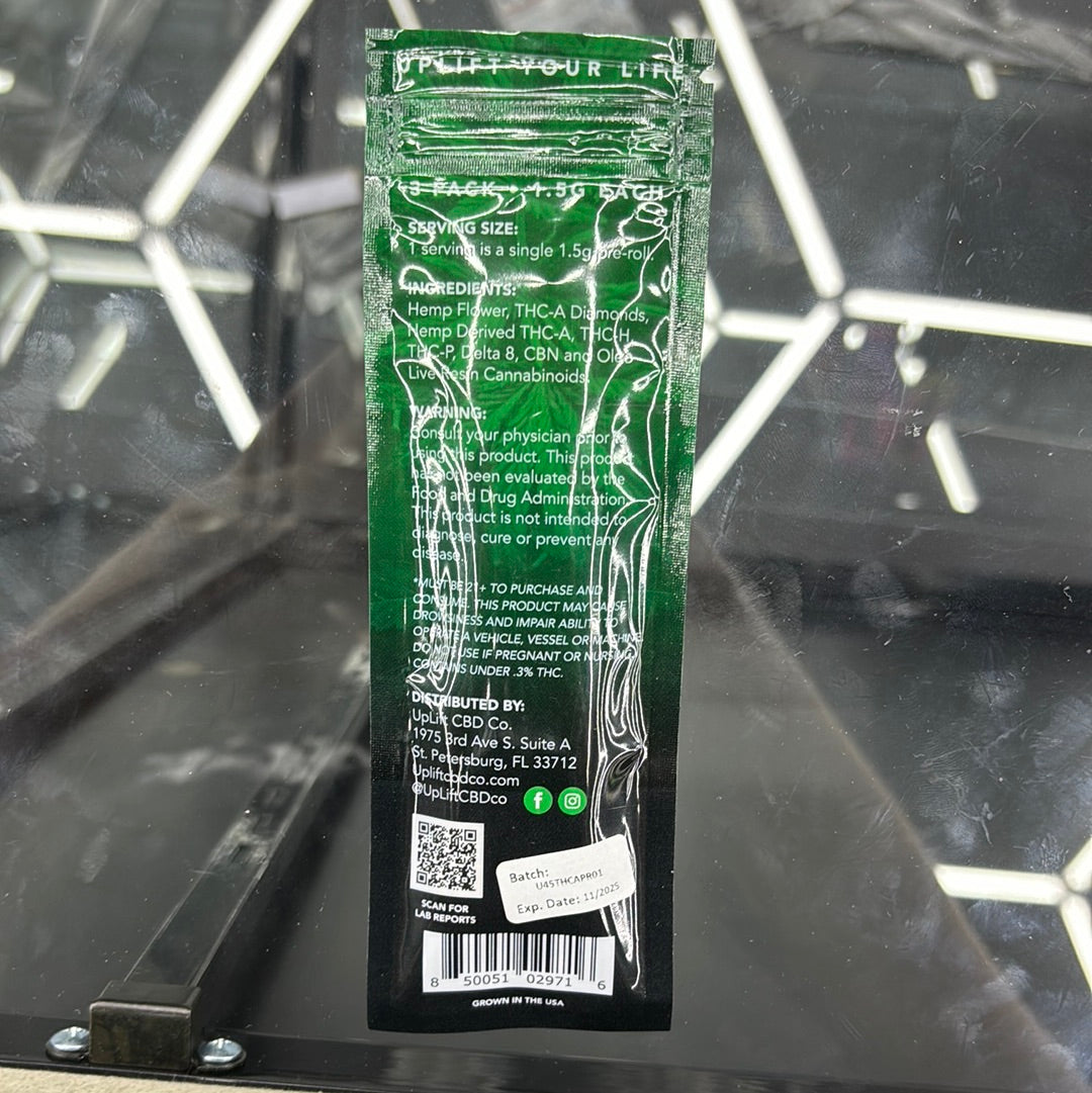 Uplift THCA pre-rolls 4.5 g Incredible Hulk sativa