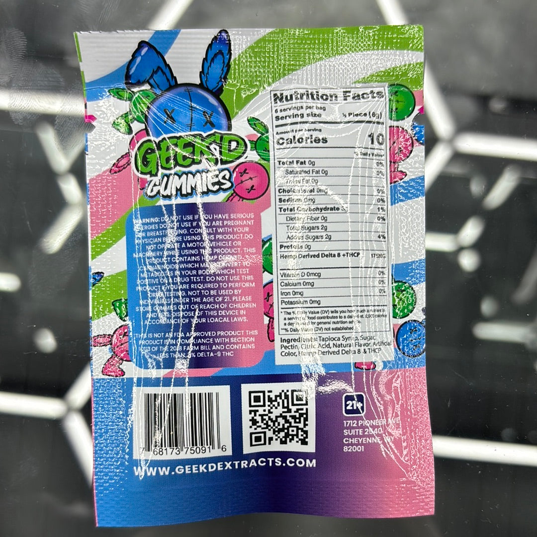 Geek’d gummies live resin assorted, blue raspberry, strawberry and watermelon 525 mg