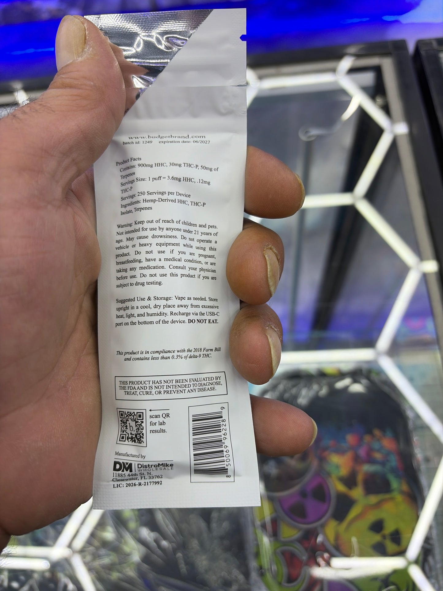 Budget 1 g disposable vape, Indica pink gummy