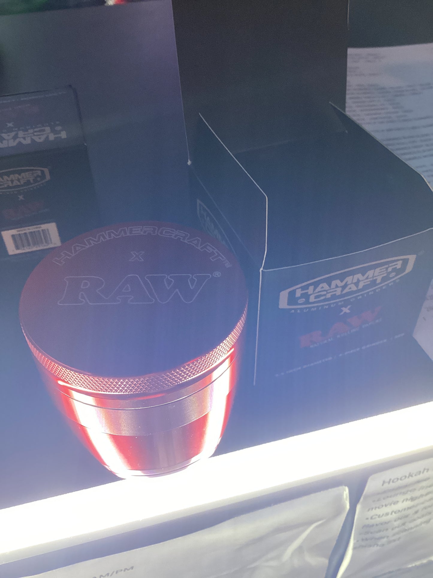 Raw X hammer craft 2.2 inch diameter, 4 piece grinder Red