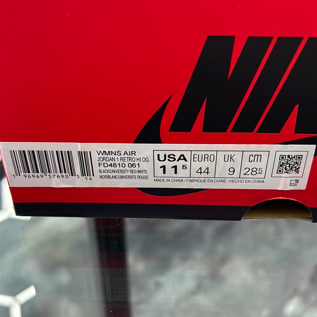 Jordan 1 retro high OG, black/university, red/white size 11.5m