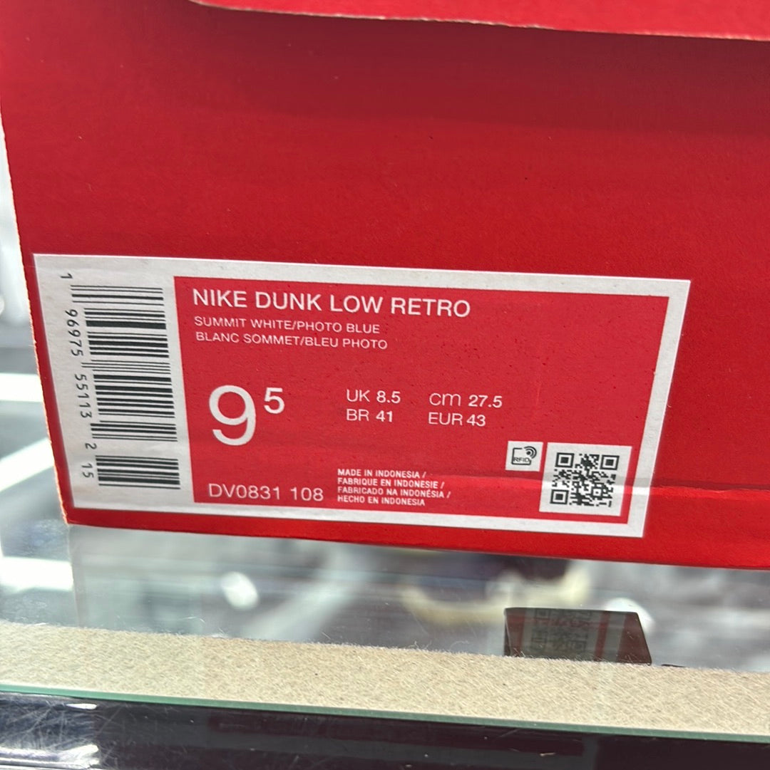 Nike dunk low retro summit white / photo blue size 9.5m