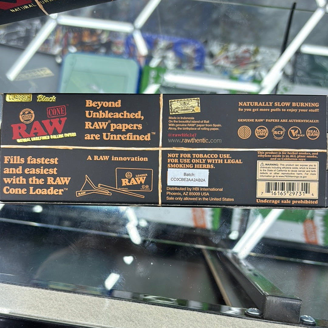 Raw black 20 cones per pack 1 1/4 size 