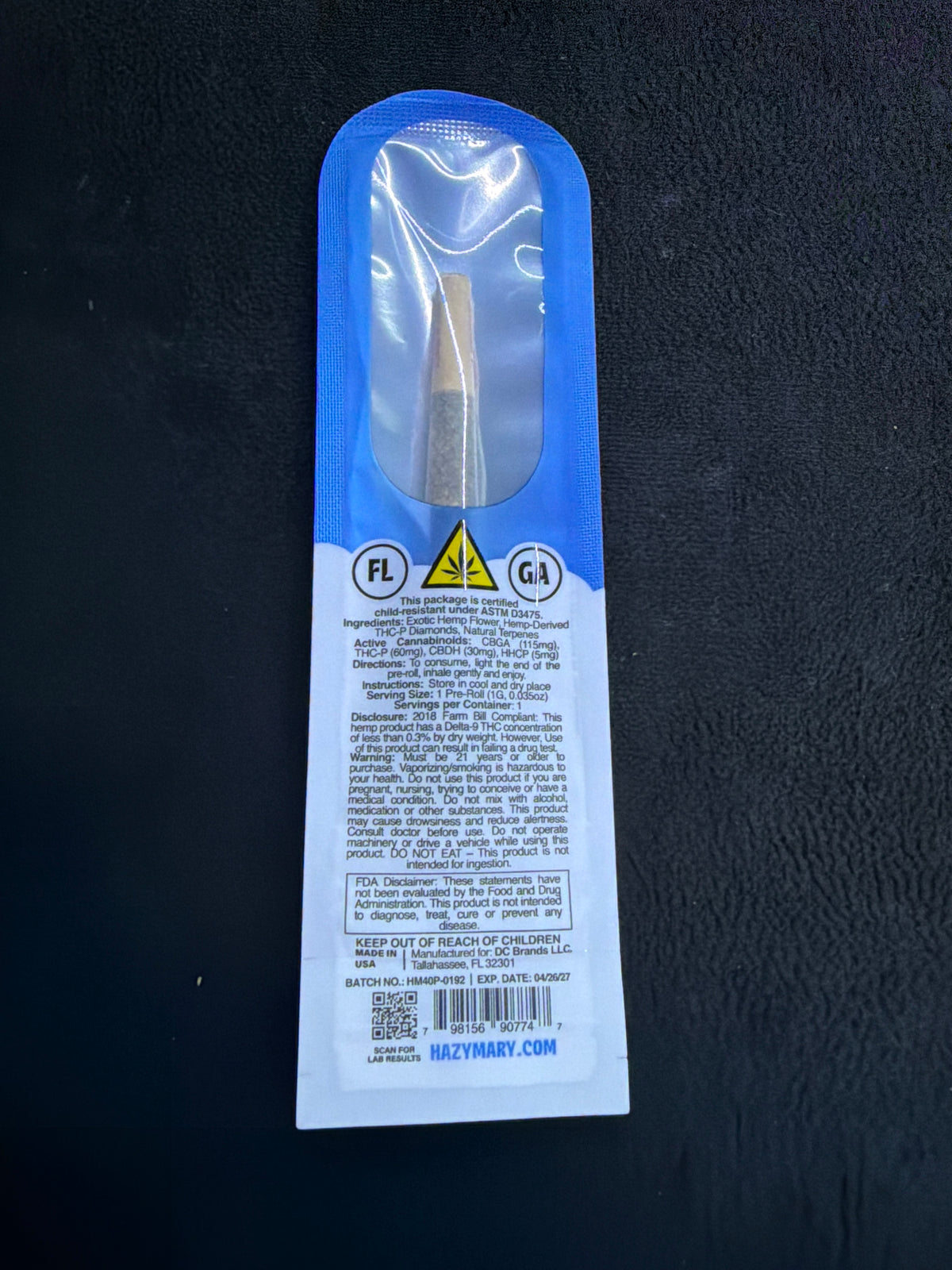 HAZY MARY EXOTIC INDOOR FLOWER THCP DIAMOND INFUSED PRE ROLLS 1G - GUSH MINTZ INDICA