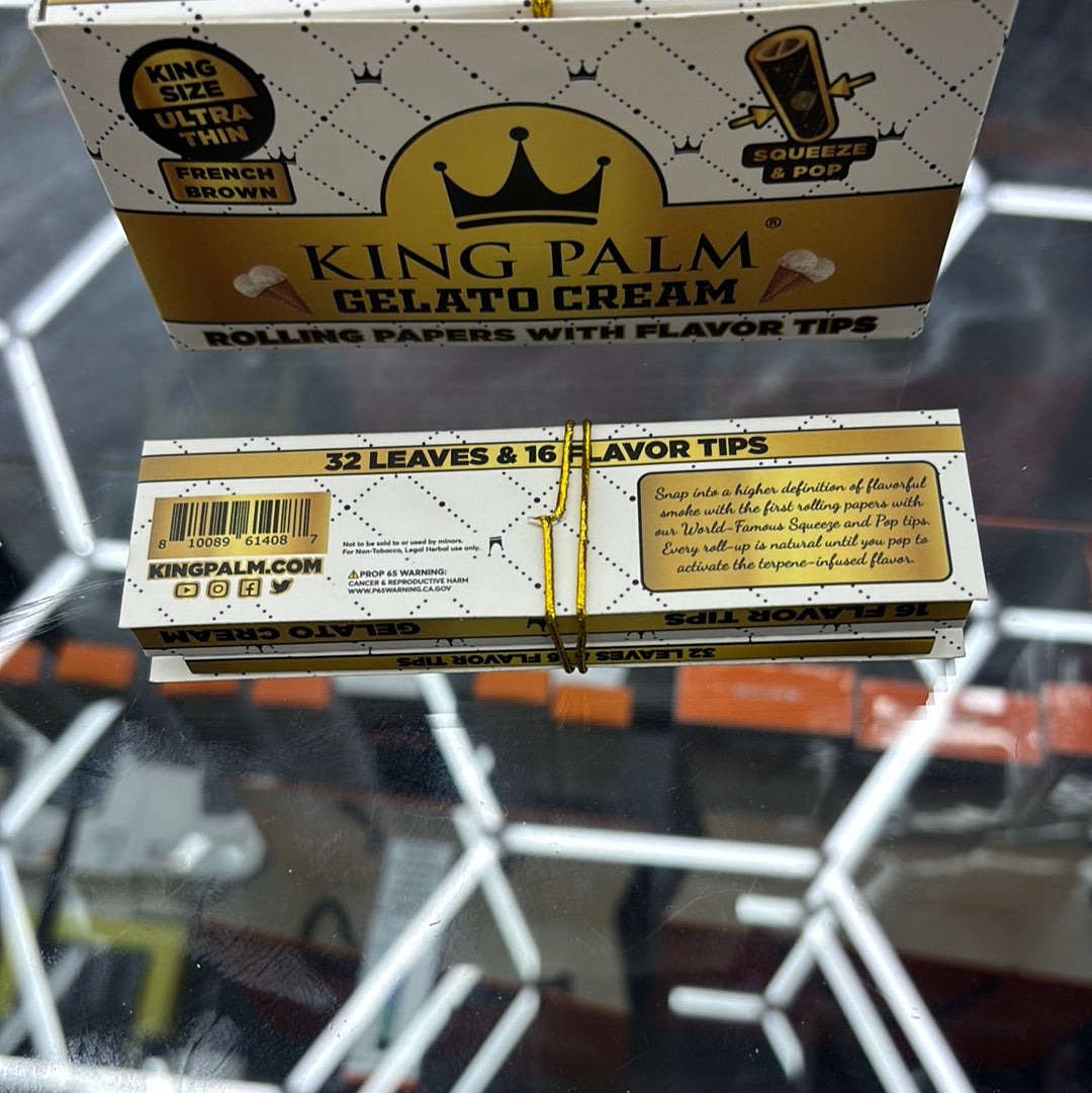 King palm king size ultra thin flavor, tips, gelato cream , joint wraps, French brown paper