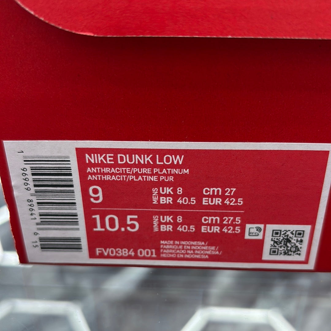 Nike dunk low anthracite /pure platinum size 9m