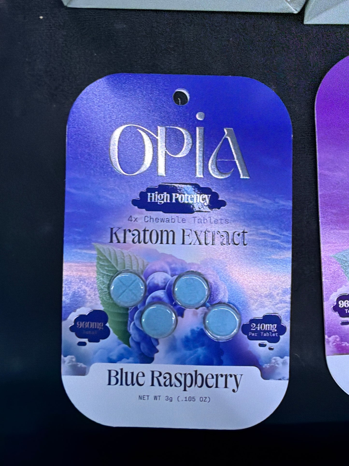 Opia High potency Kratom extract 240mg x 4ct blue raspberry