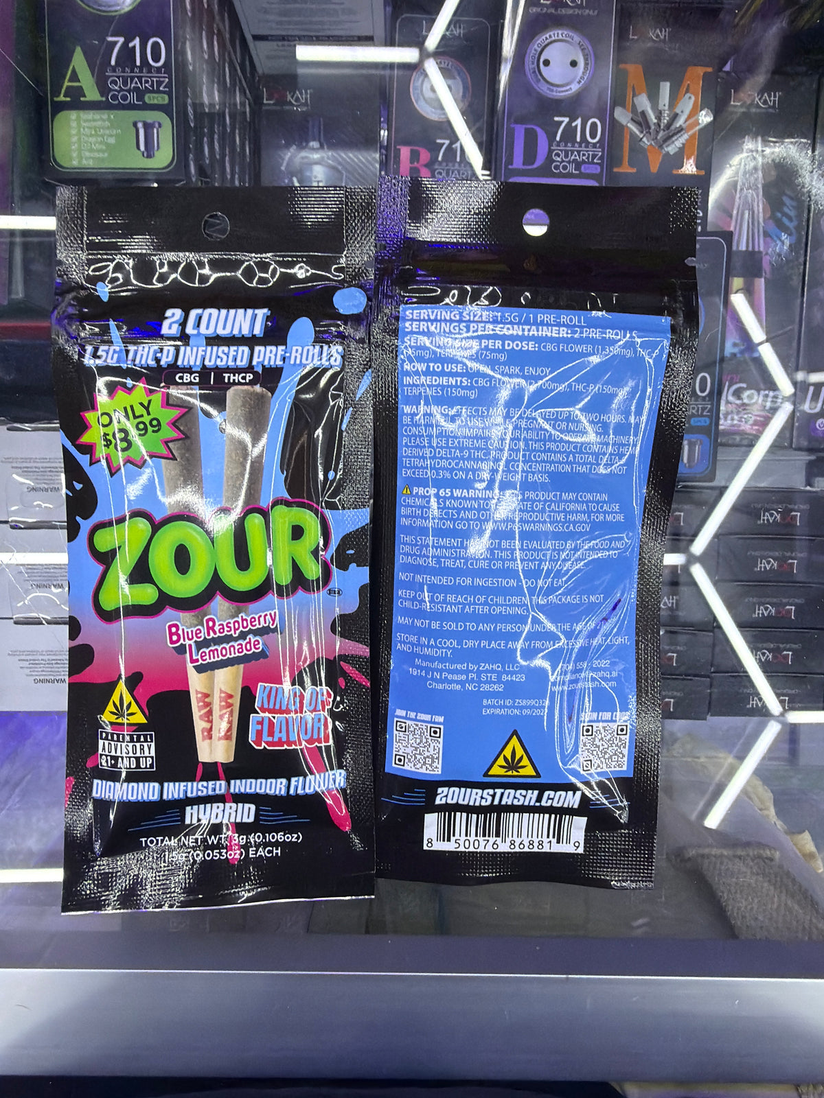Zour infused prerolls 1.5gx2 blue raspberry lemonade