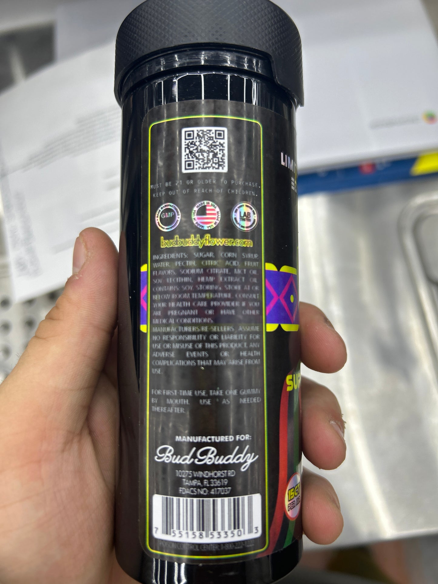 Bud buddy delta 9 super XV & thcp dual flavor gummies 1500mg per gmmy 22500mg jar berry gelato cream indica