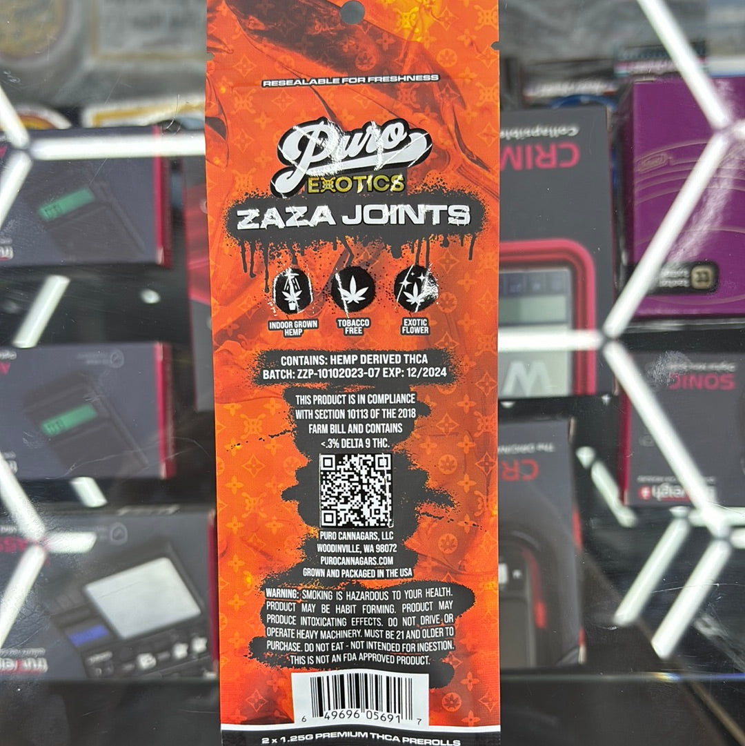 Puro exotics Zaza joints tk lotto 2.5G pre-rolls hybrid