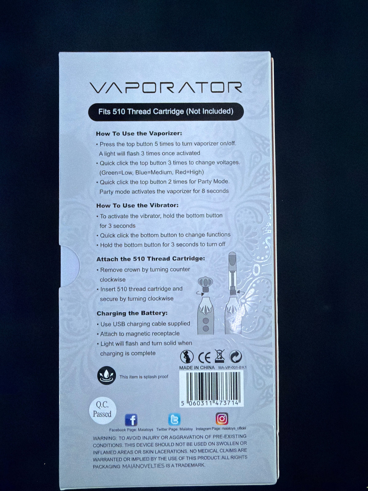 Adult Novelty - Maia 420 - 4ct - Vaporator Smokable Vibrator 510