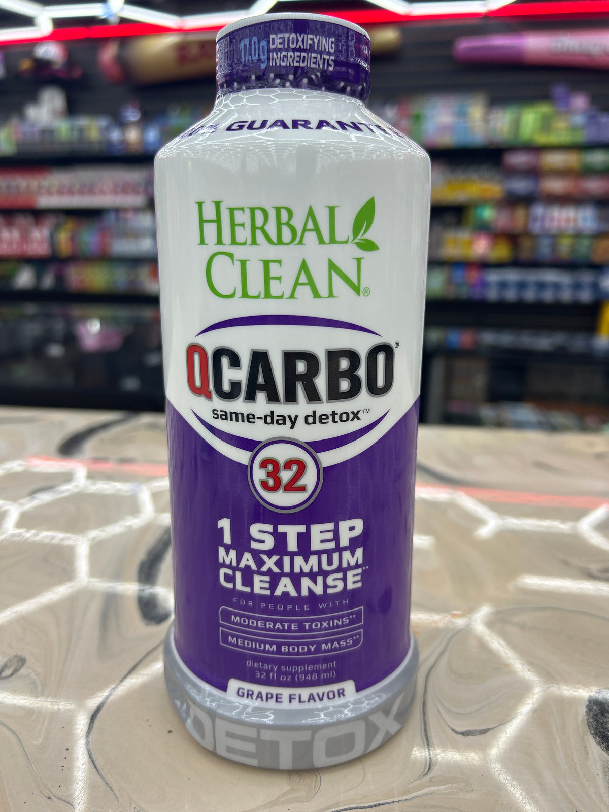 Q Carbo Herbo, clean one step, maximum cleanse 32oz, grape flavored detox