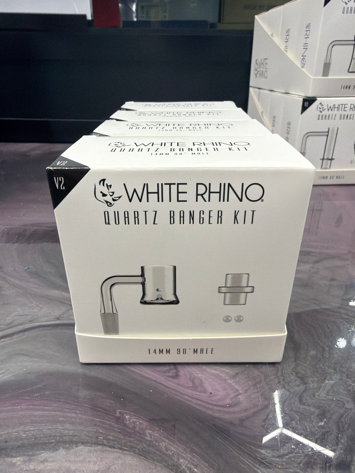 WHITE RHINO 14MM 90° Terp Slurper Quartz Banger Kit with Carb Cap & Terp Balls - V2