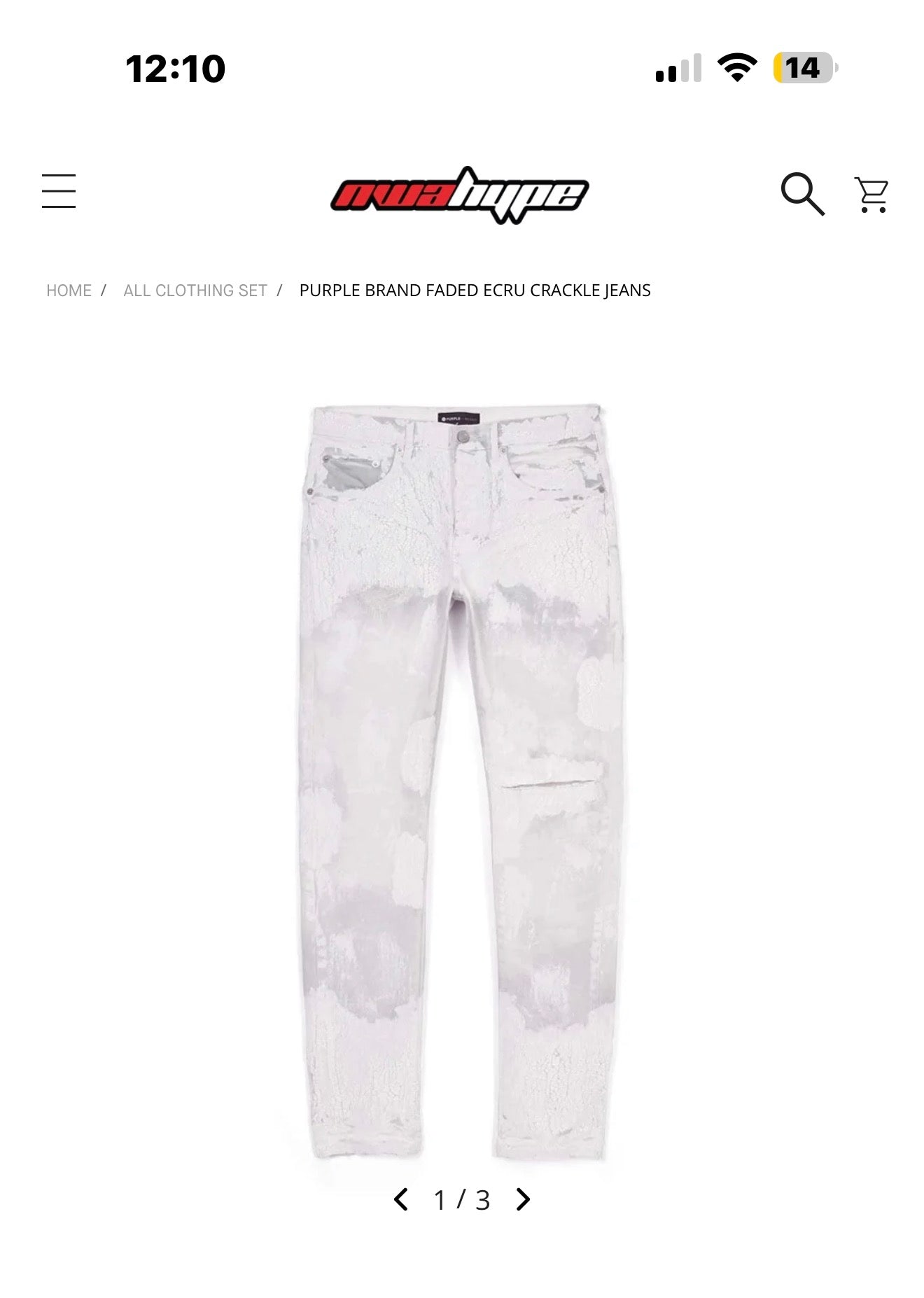 PURPLE BRAND Faded Ecru Crackle Jeans
