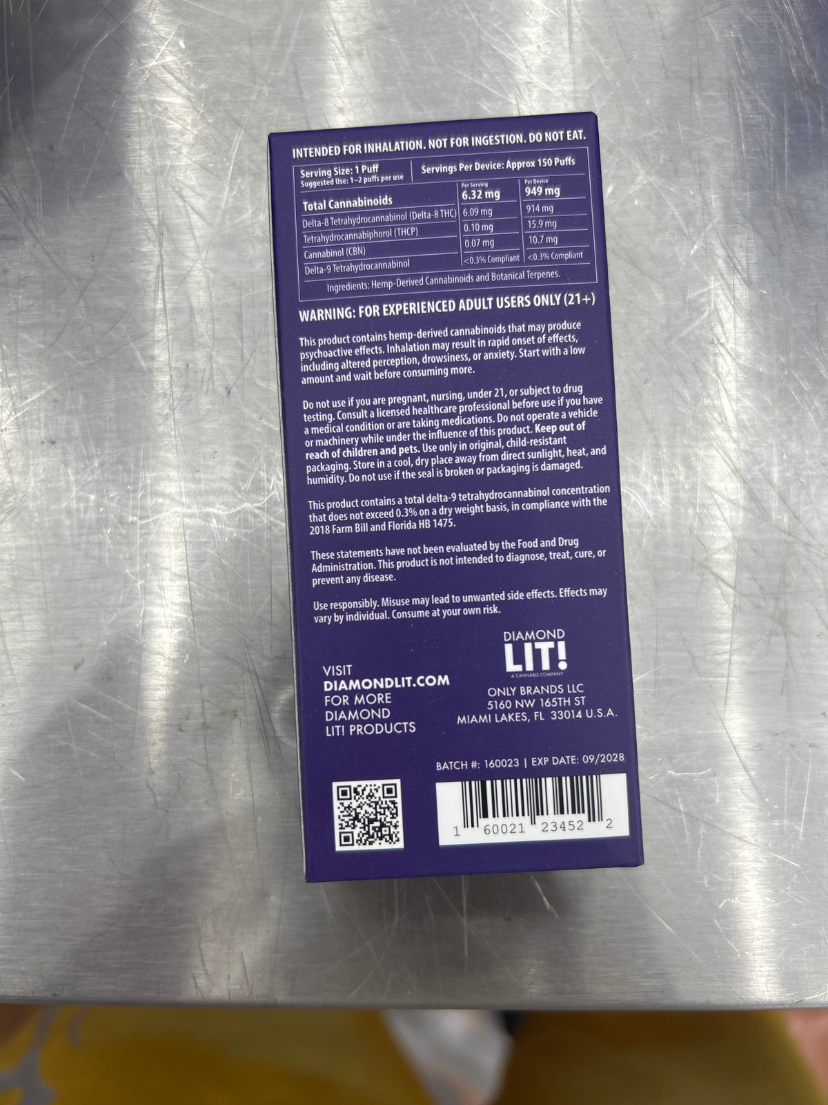Diamond lit! Grammy 1g cartridge granddaddy purp indica