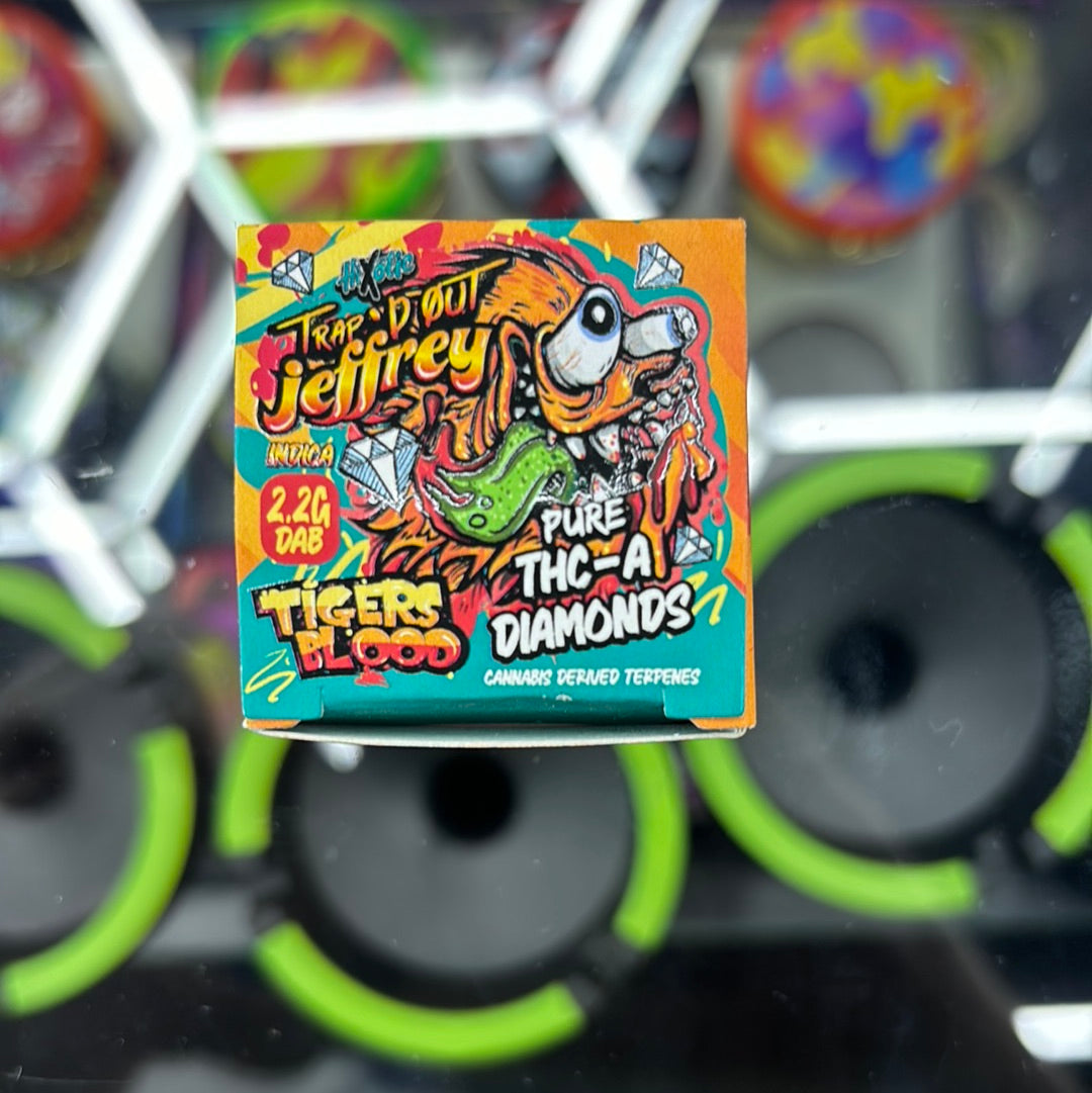 Trap’d out Jeffery tigers blood THCA diamonds 2.2 G dabs indica