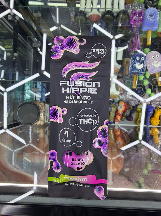 Fusion Hippie Hit N’ Go Live Rosin Thcp 1g Disposable Hybrid Berry Gelato