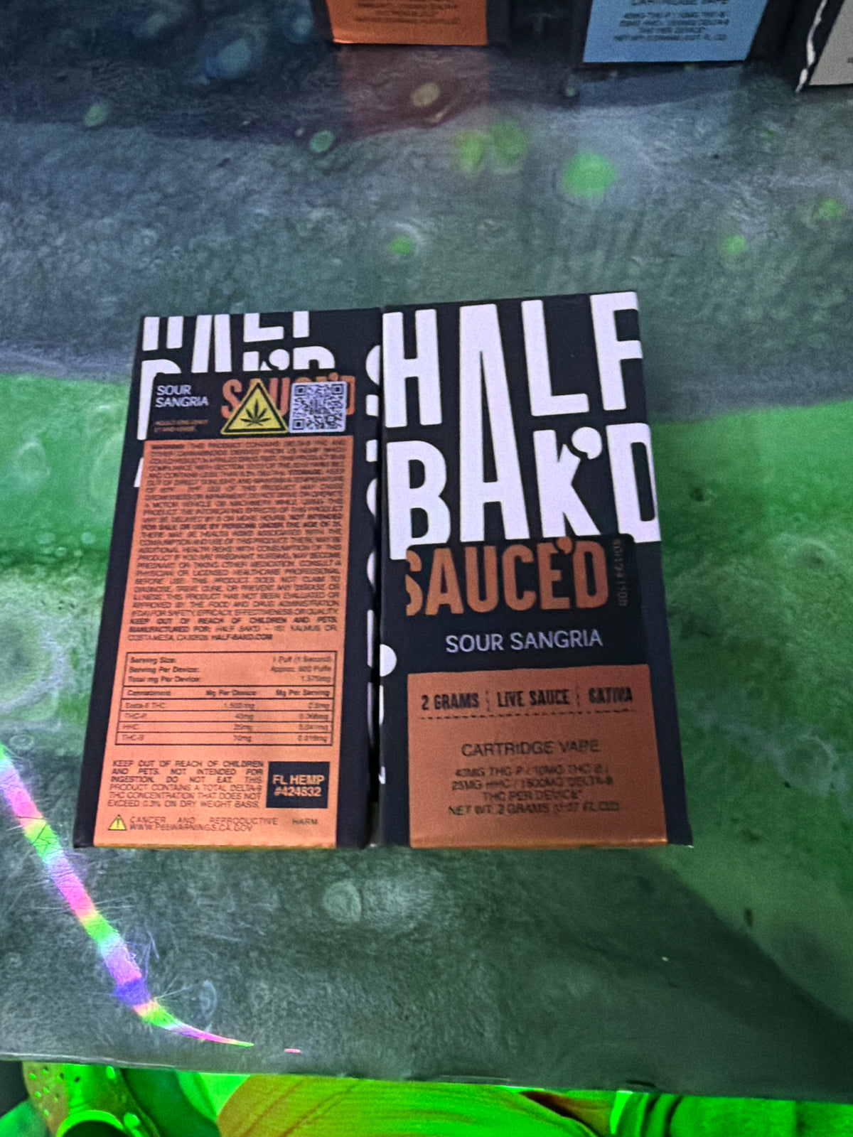 Half bakd 2g live sauce cartridge sour sangria sativa