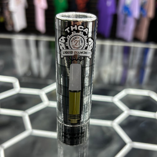 Twenty one Cannabis, THCA, liquid diamonds white runts, Indica 2G vape cartridge