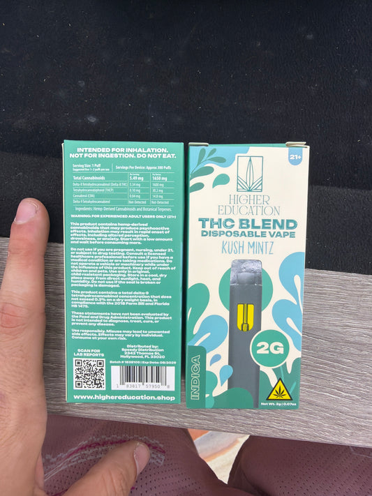 Higher Education Thc Blend Disposable Vape 2g Indica Kush Mintz