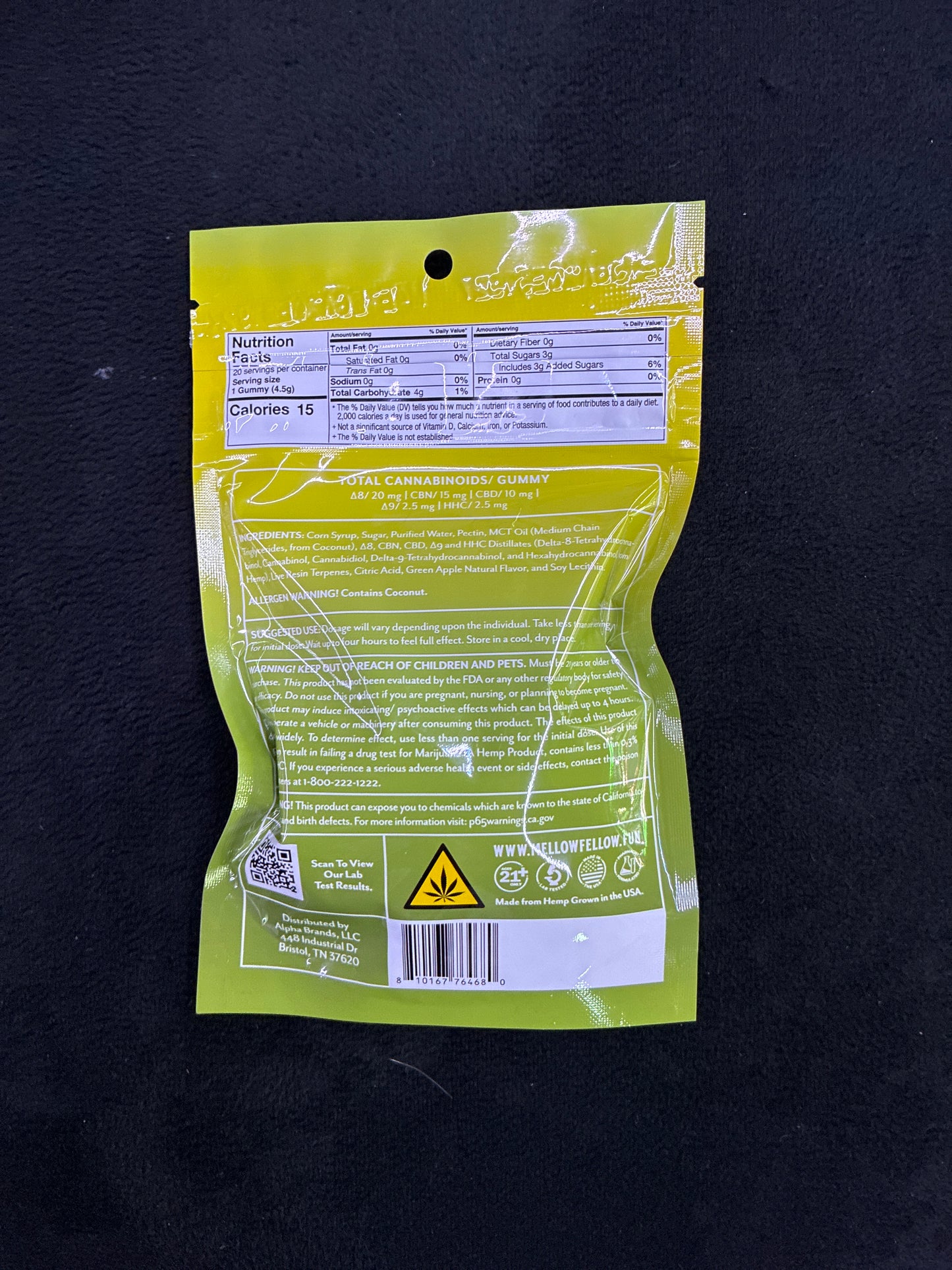 Mellow Fellow Dream live resin blend gummies 20 pack green apple