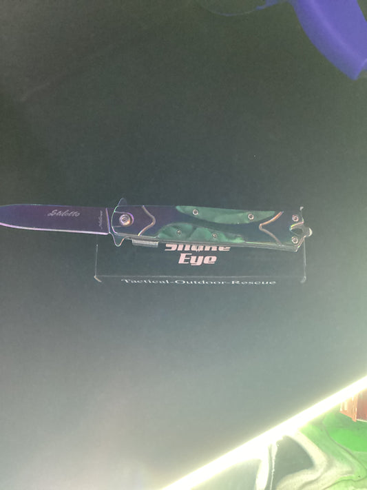 Snake eye  knife oil slick n green