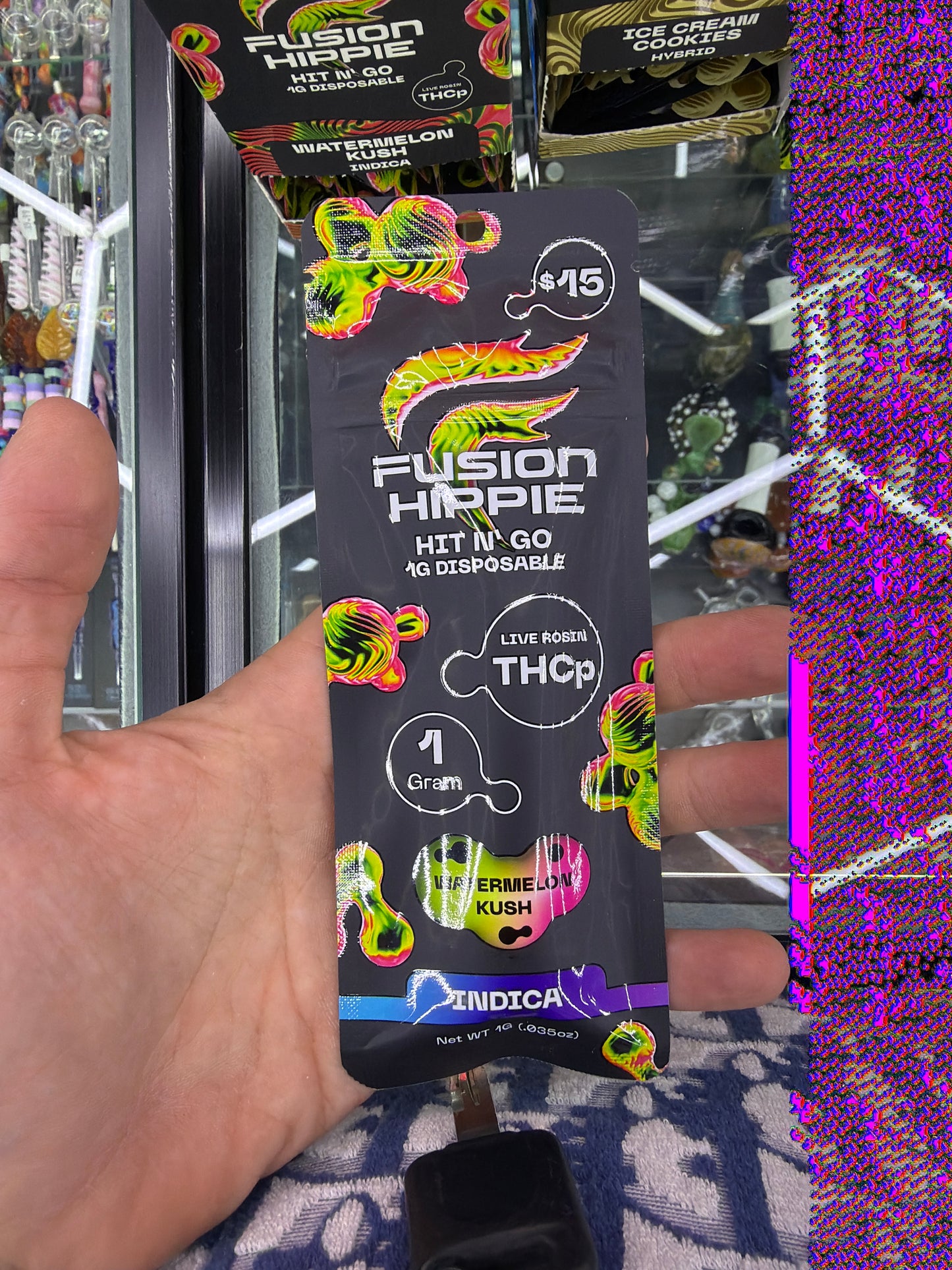 Fusion Hippie Hit N’ Go Live Rosin Thcp 1g Disposable Indica Watermelon kush