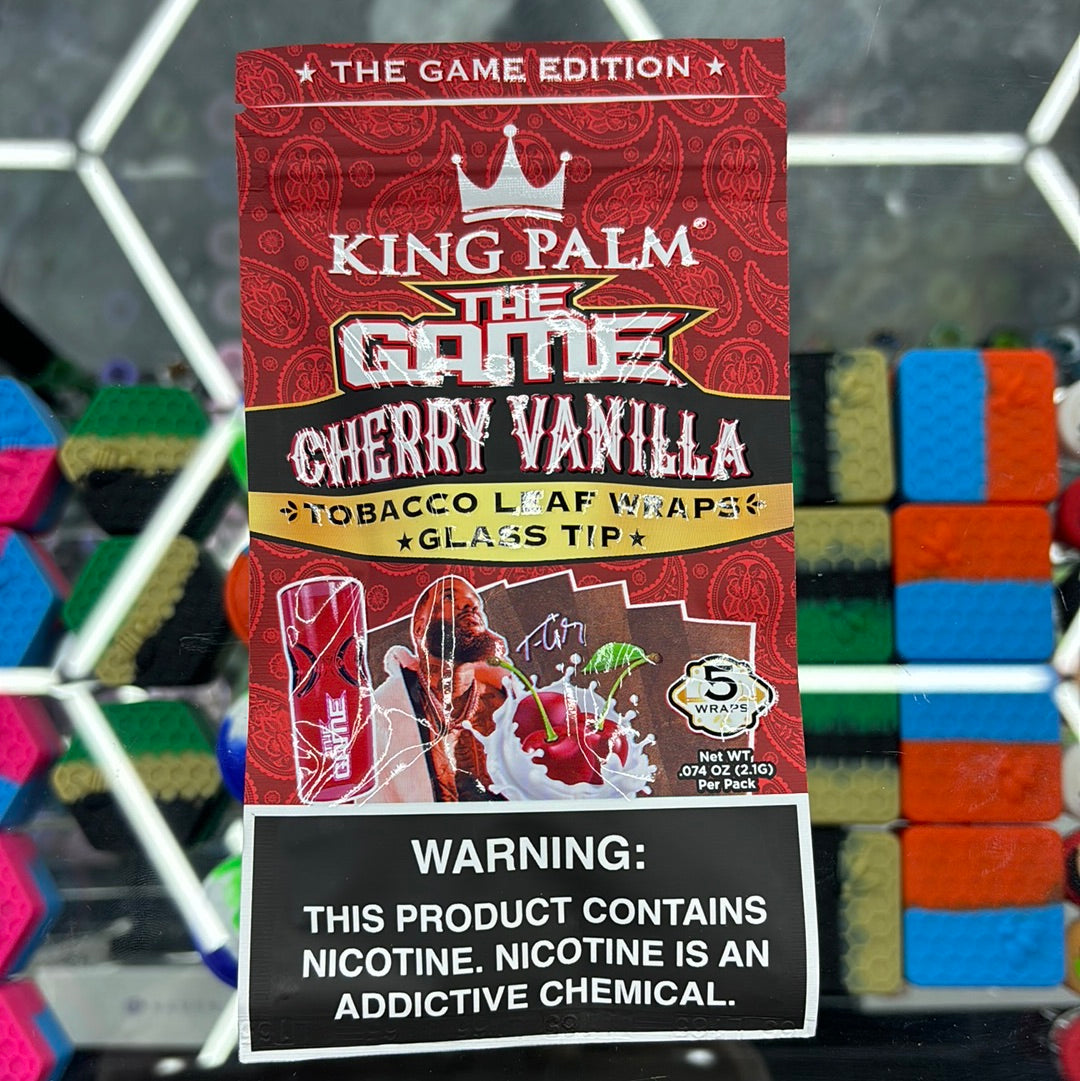 King palm free cherry vanilla leaf wraps with glass tip, 5 wraps
