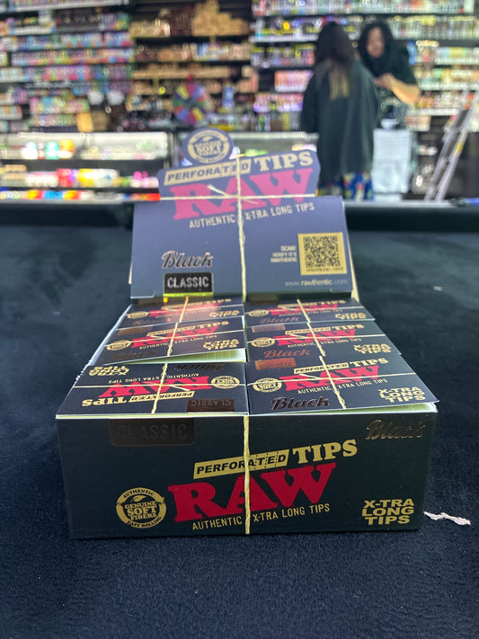 Raw black perforated tips authentic x-tra long tips