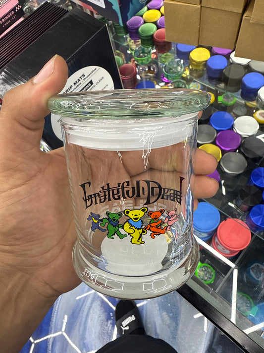 Grateful, dead bear glass jar