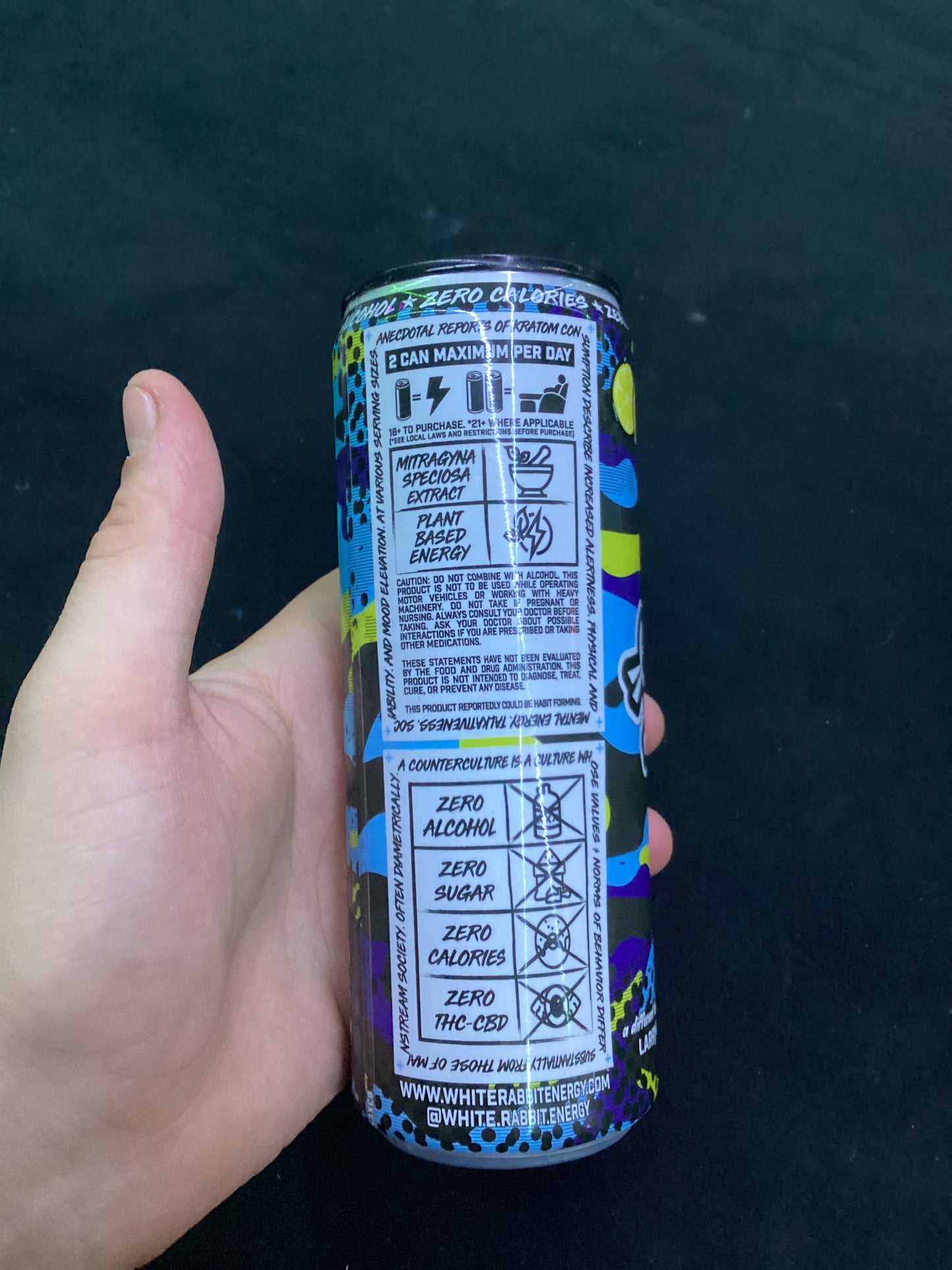 White rabbit Larry wheels lemon ice tea, Kratom seltzer