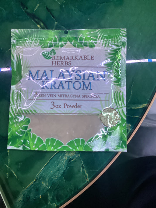 Remarkable herbs, malaysian Kratom , green vein mitragyna speciosa 3oz powder