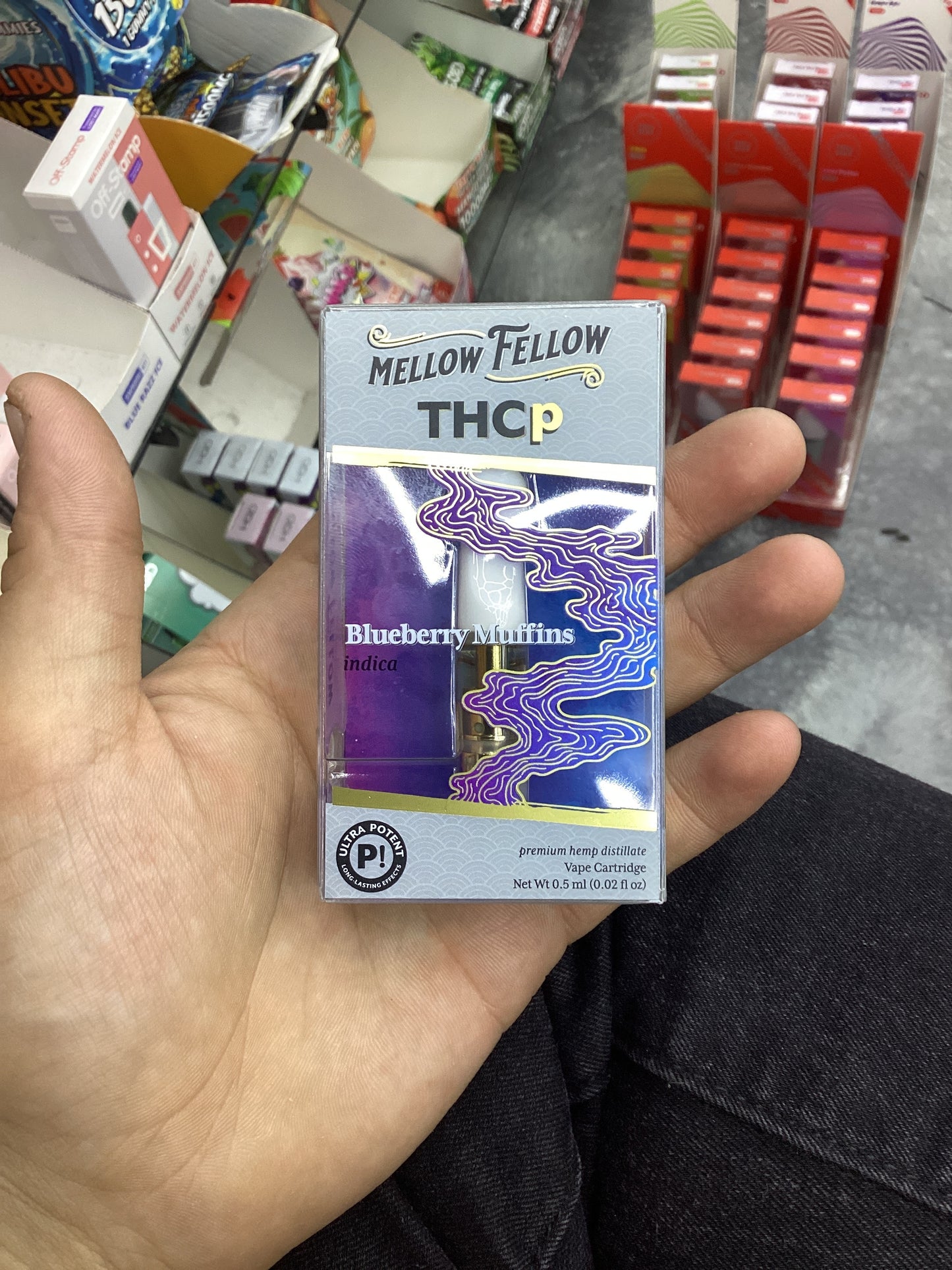 Mellow fellow thcp 0.5g vape cartridge blueberry muffins indica