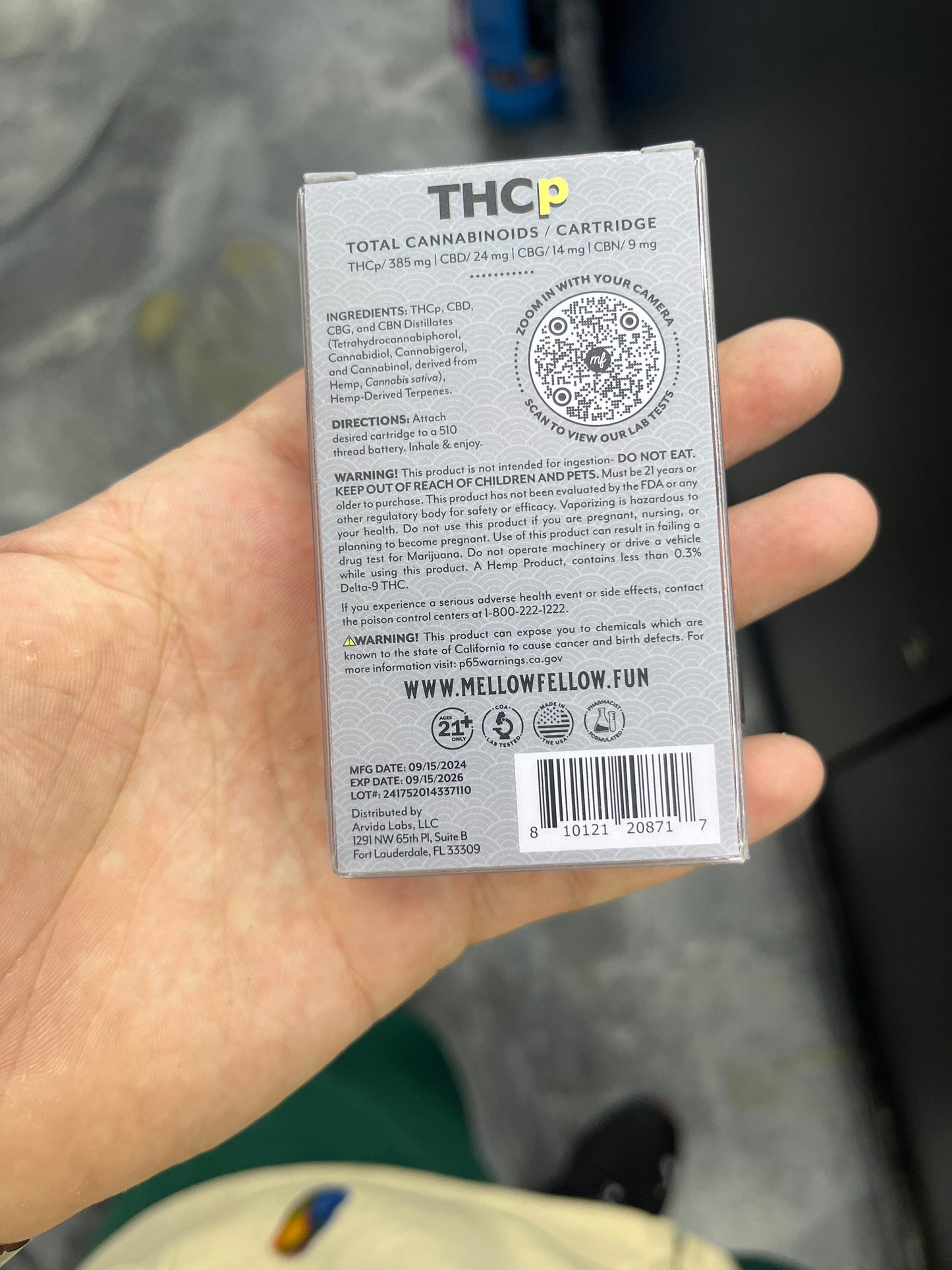 Mellow fellow thcp 0.5g vape juice box  hybrid