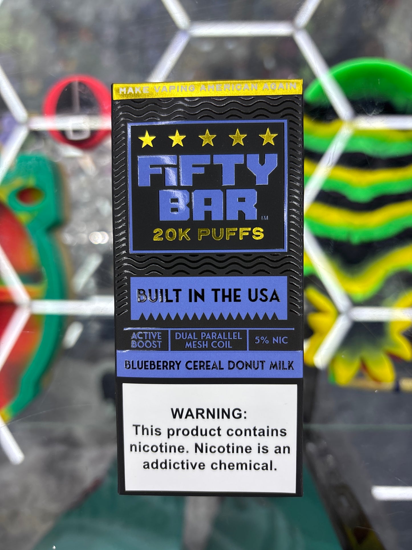 Fifty bar 20K puff blueberries, cereal, donut milk