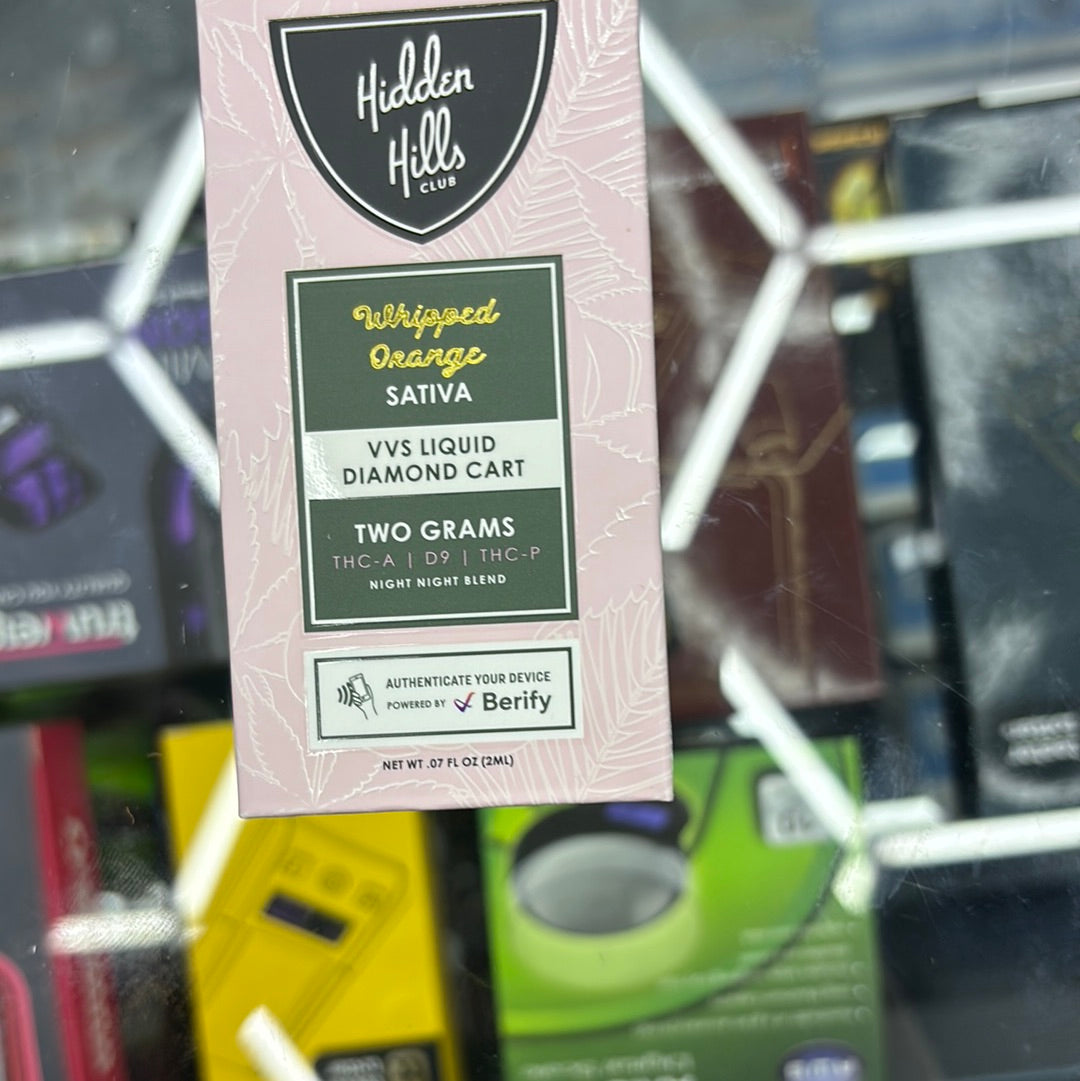 Hidden Hills club whipped orange sativa 2g VVS liquid diamond cart