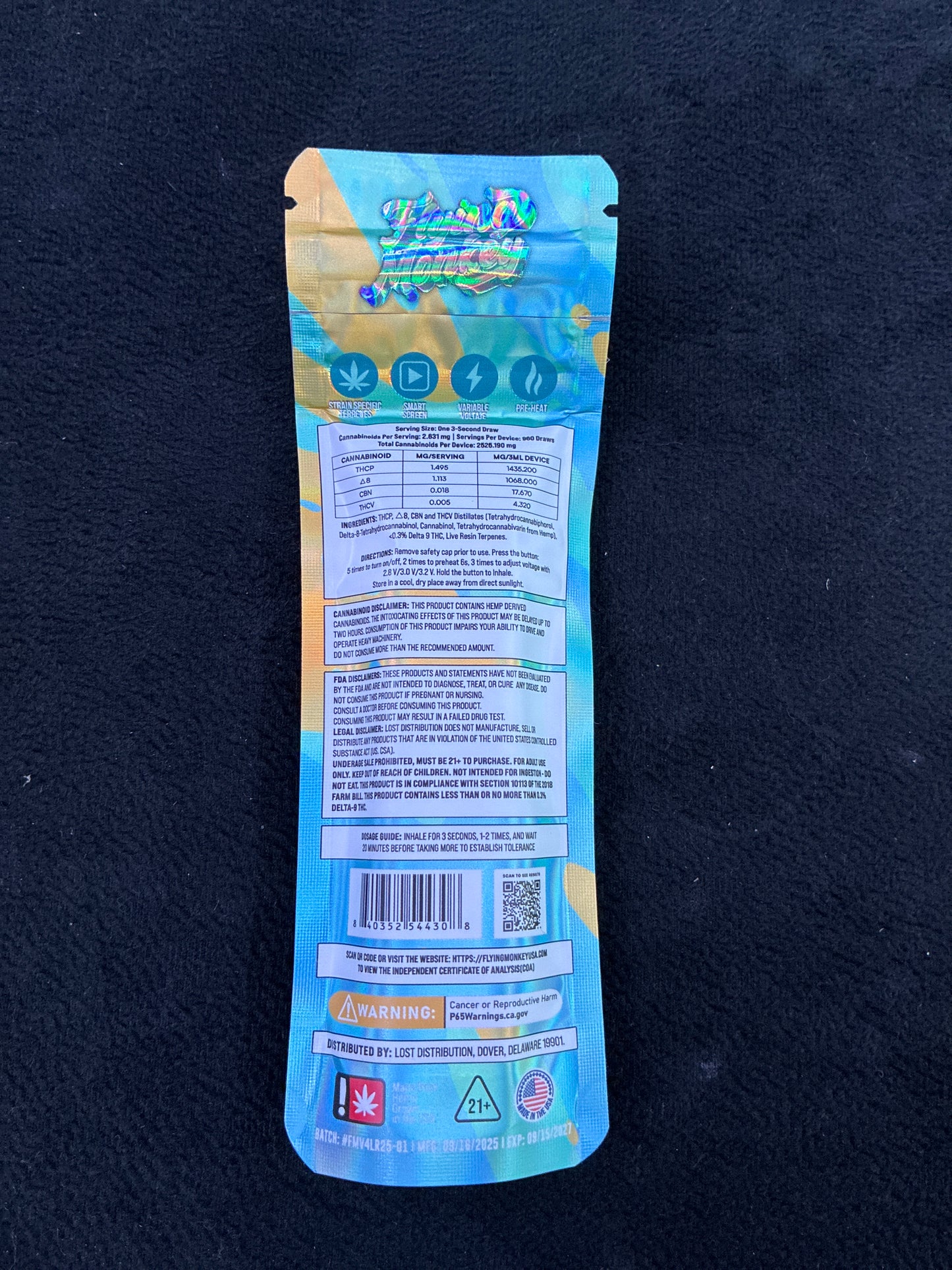 Flying monkey live resin enhanced 3g indica gelato #33