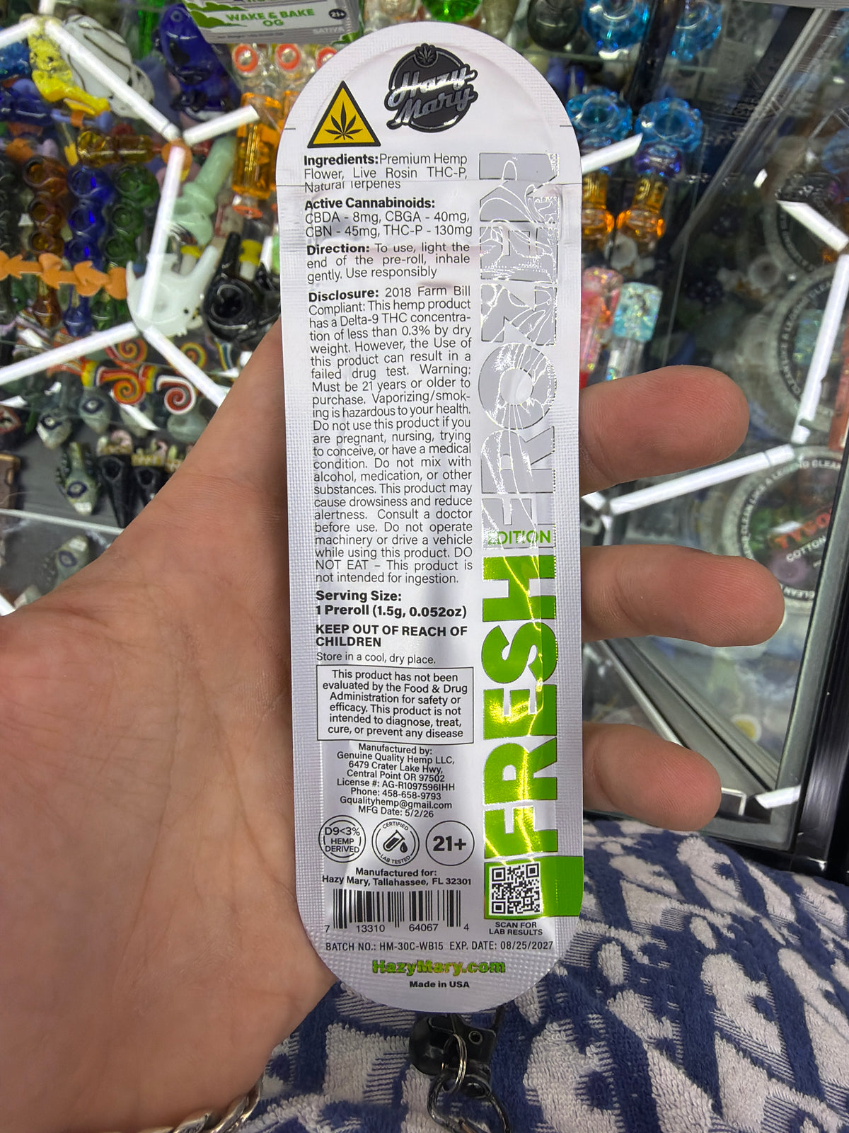 Hazy Mary Fresh Frozen Edition Diamond Infused 1.5g preroll Sativa Wake & Bake OG