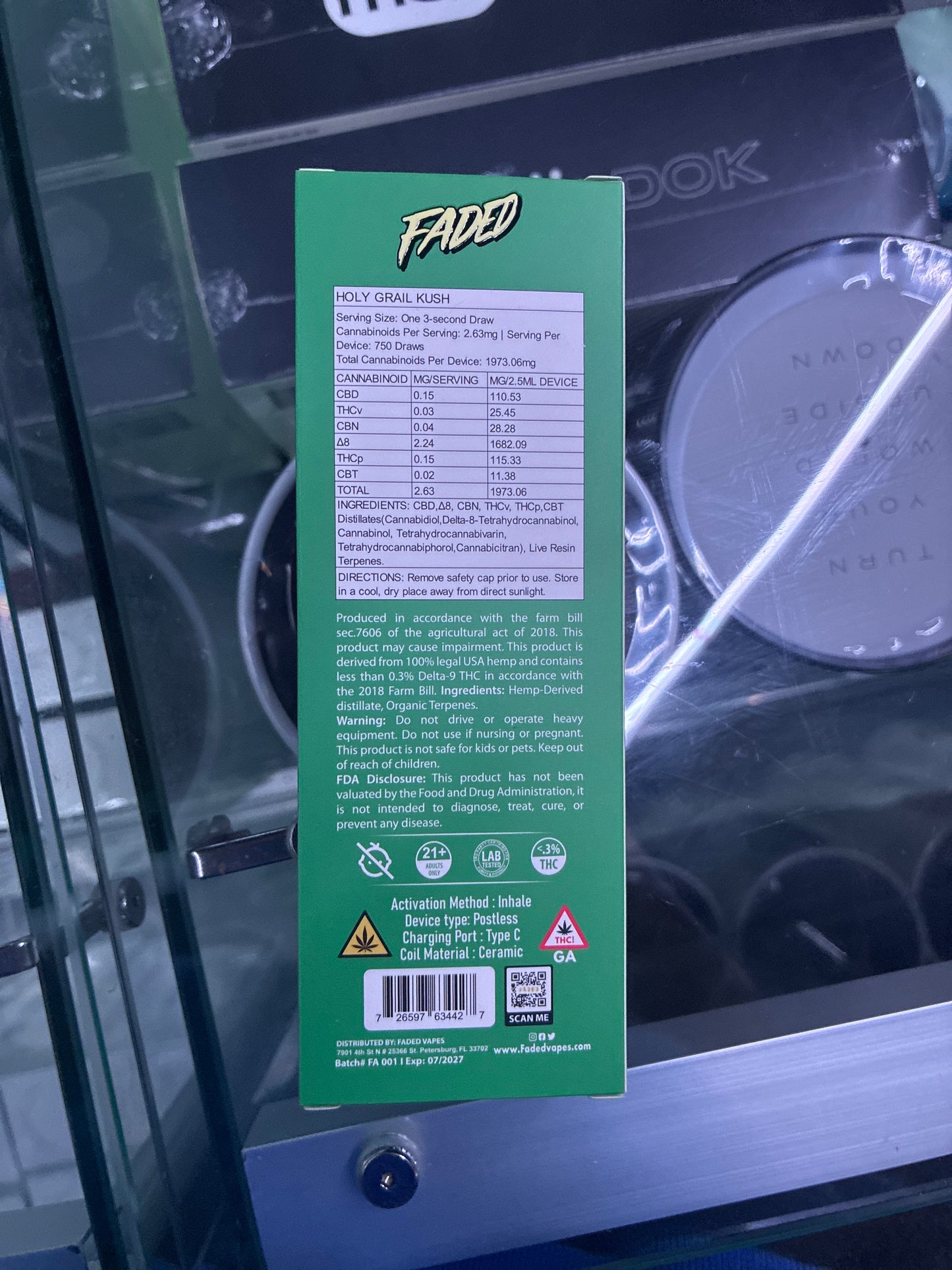 Faded thc-p + cb9a 2.5ml disposable hybrid holy grail kush