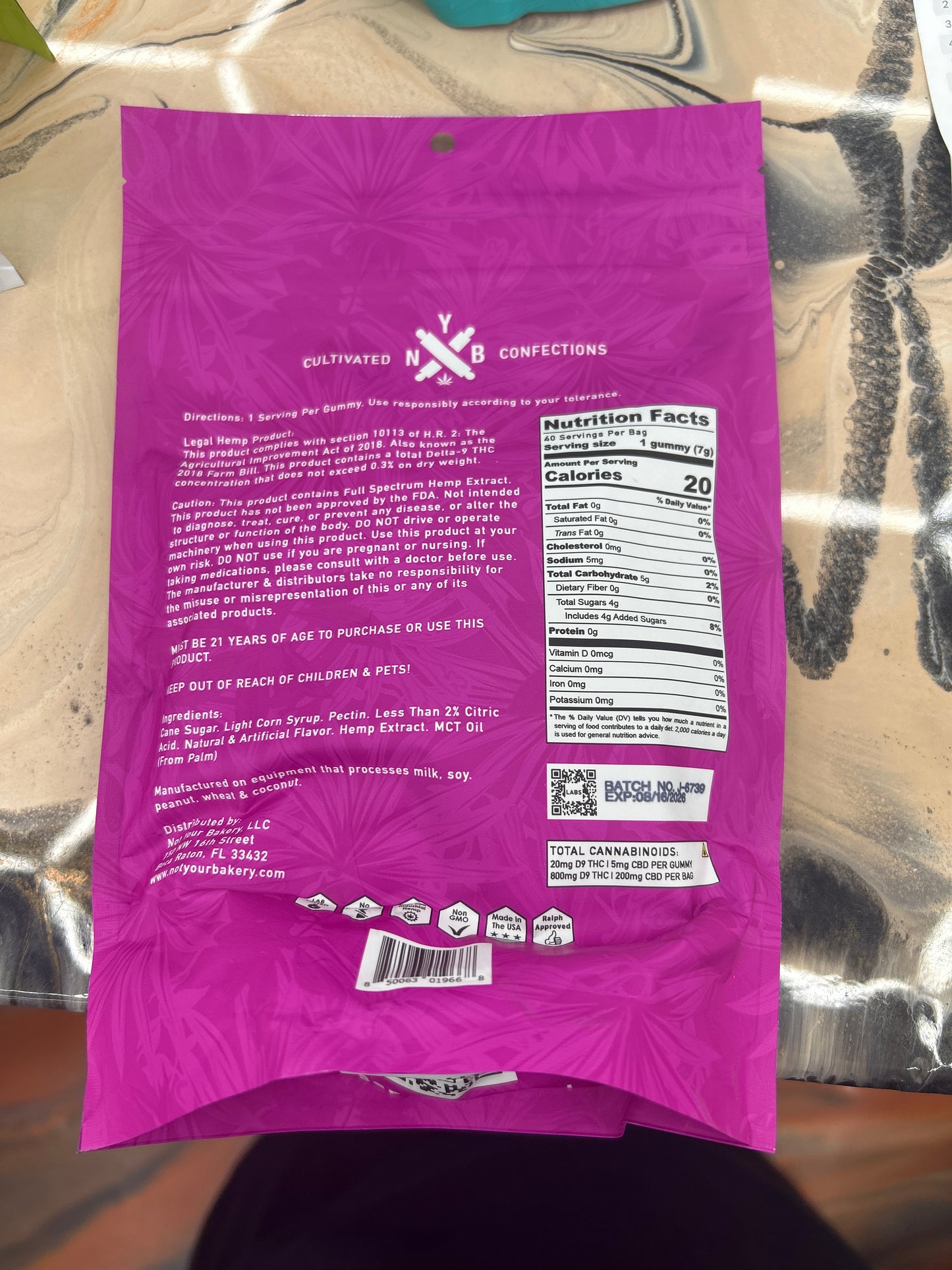 NYB jelly pure thc D9xp LR gummies 1000mg 40ct passion fruit indica