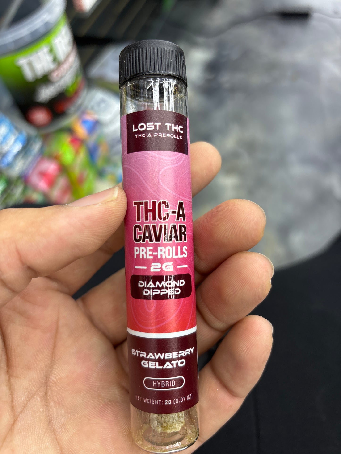 Lost thc-a Diamond dipped 2G pre-roll strawberry gelato hybrid