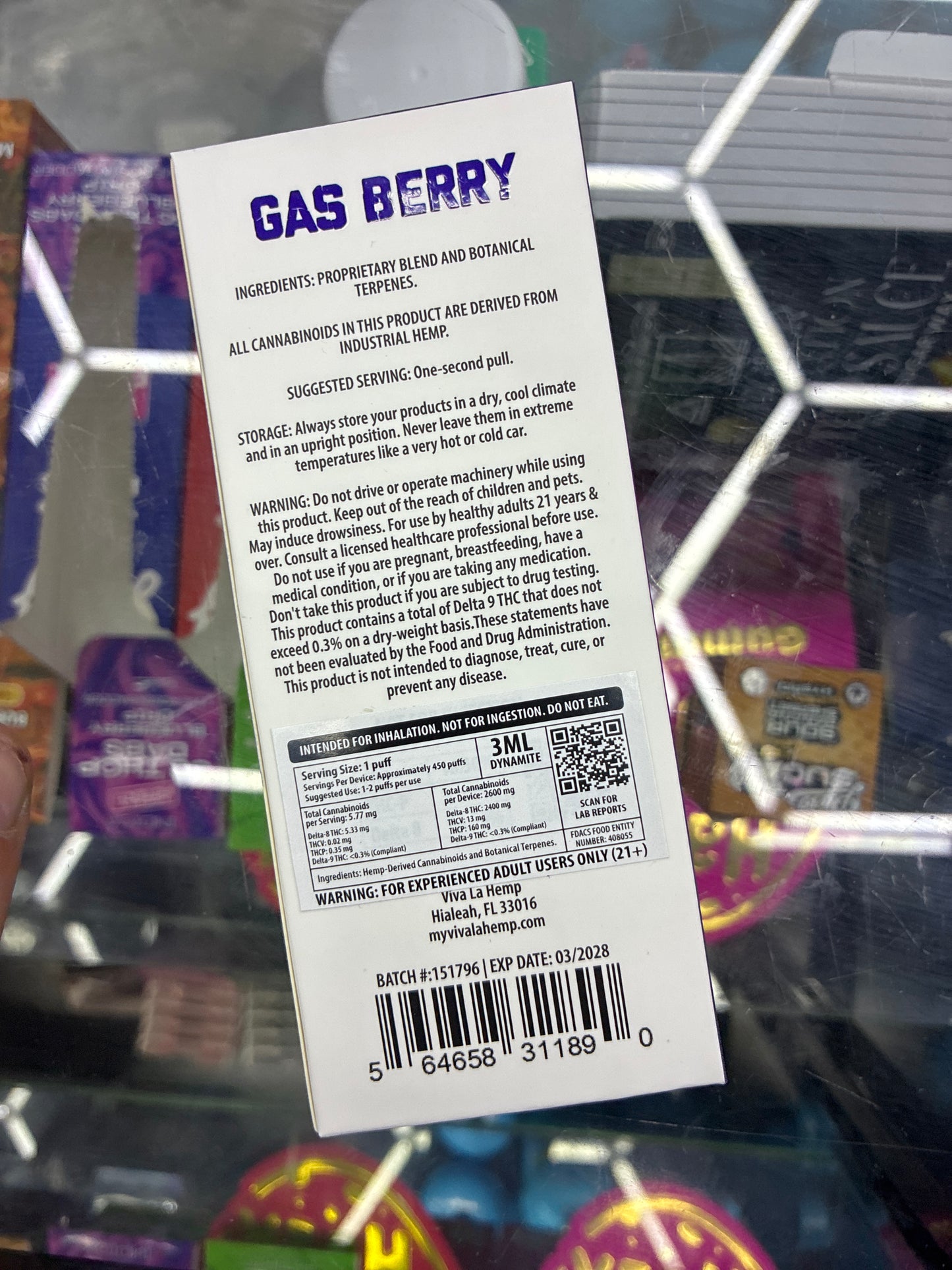 Viva la hemp dynamite blend cb9+thcp+d8 3ml indica gas berry