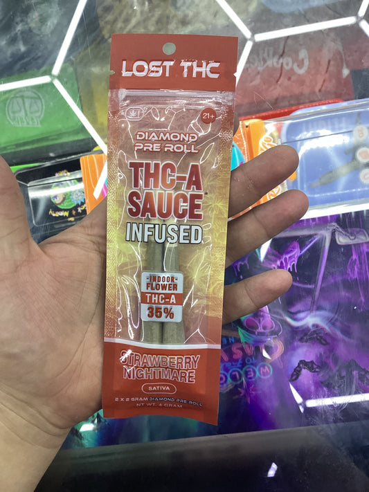 Lost thc-a pre-rolls, thca sauce, infuse strawberry nightmare