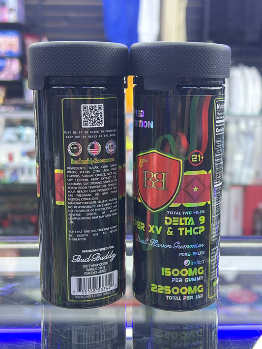 Bud buddy delta 9 super XV & thcp dual flavor gummies 1500mg per gmmy 22500mg jar citrus shortcake tart